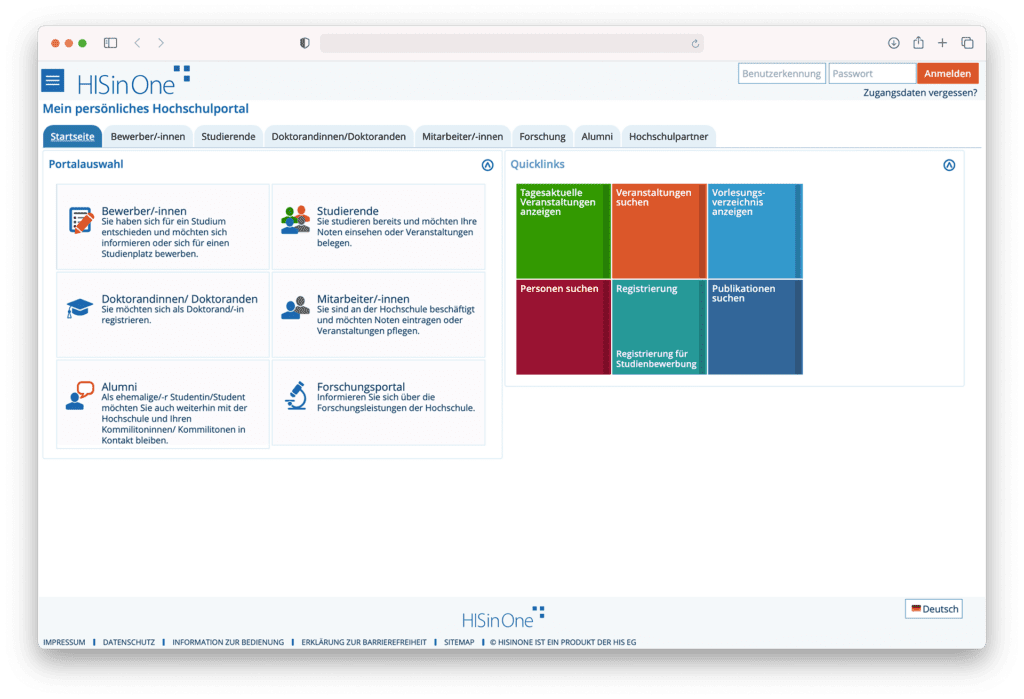 Hochschul Software HISinOne im Webbrowser