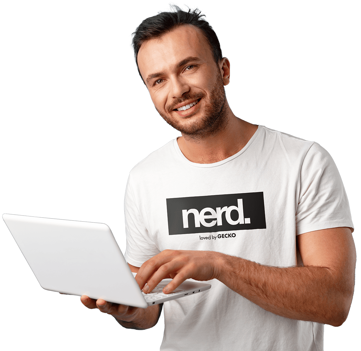 GECKO Kollege mit Noteboot und Nerd. T-Shirt