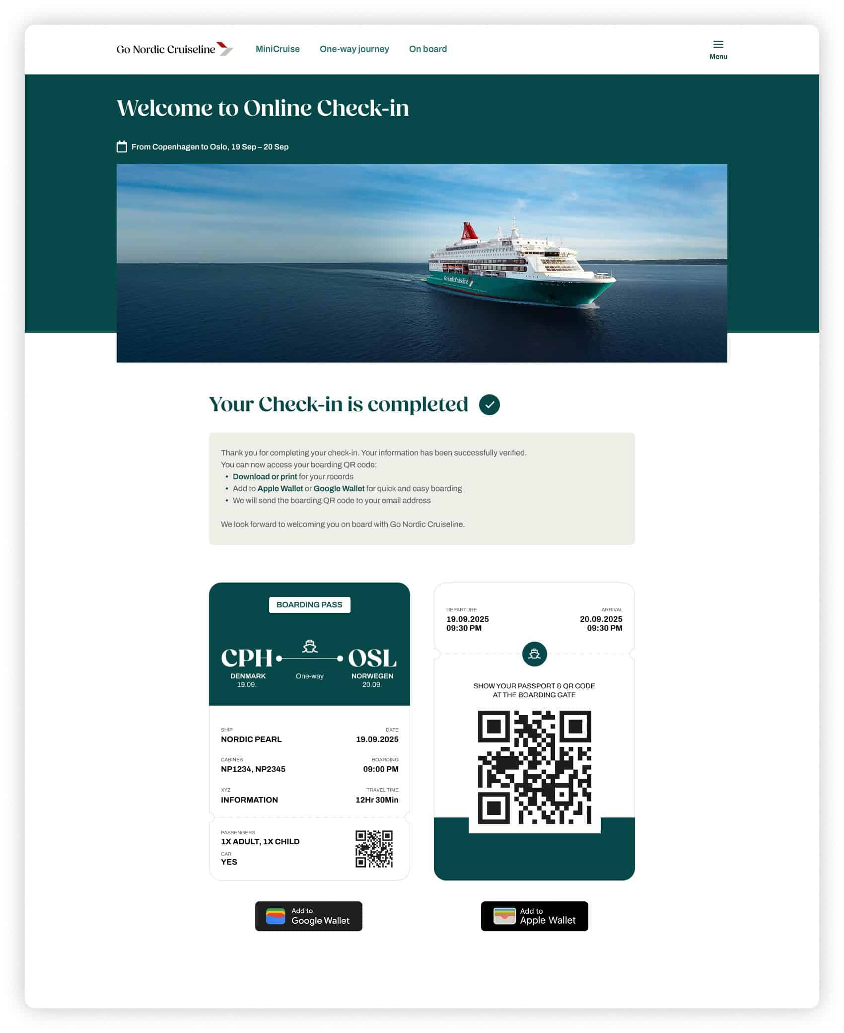 GECKO Projekt Referenz mit Go Nordic Cruiseline - Online Check-in